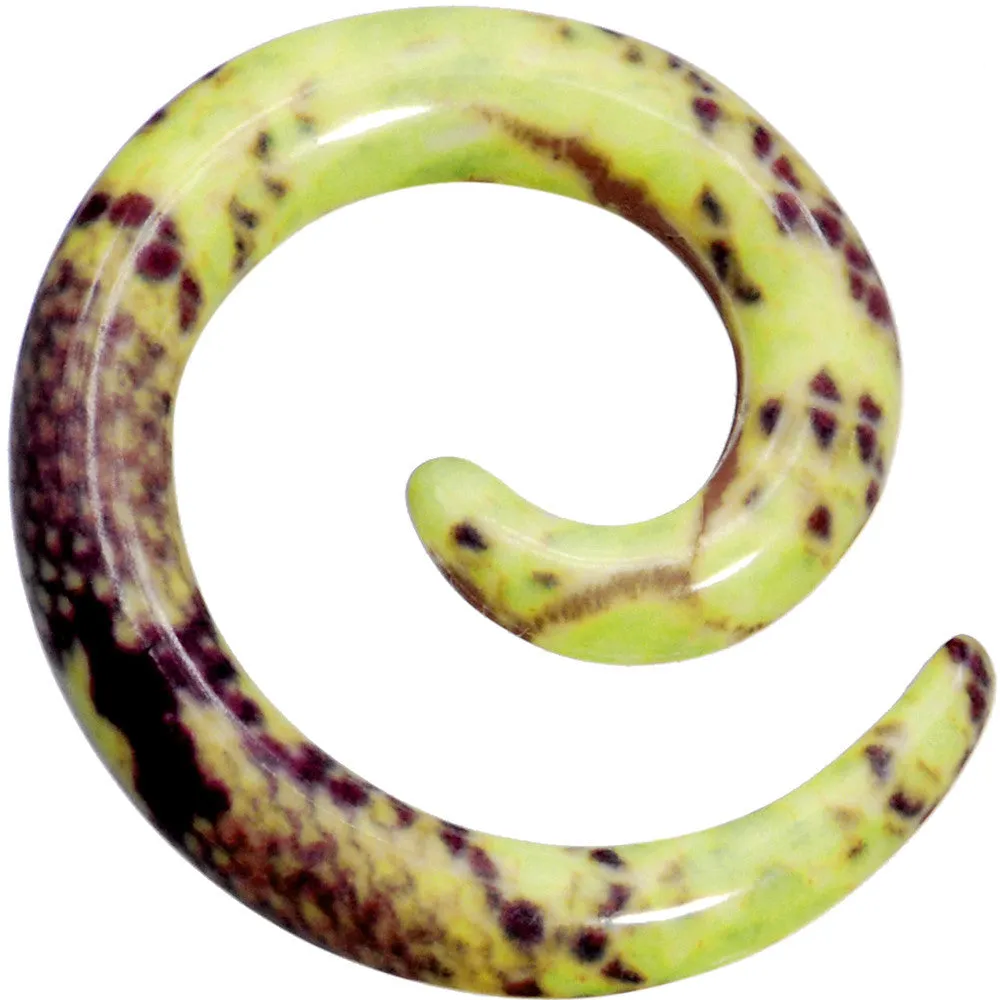 6 Gauge Green Snake Skin Acrylic Spiral Taper