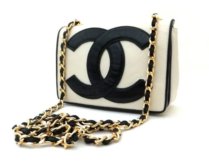 Authentic Chanel Vintage Black & White Mini Flapover