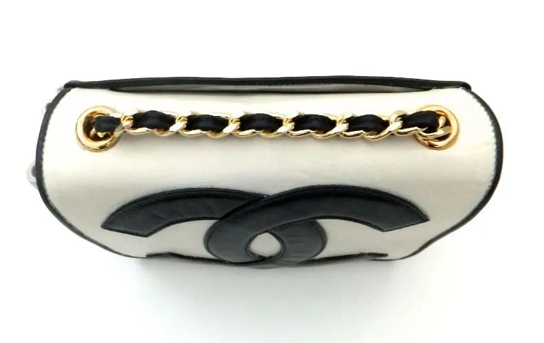 Authentic Chanel Vintage Black & White Mini Flapover