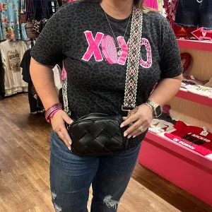 Black Crossbody with Embroidered Strap Bag