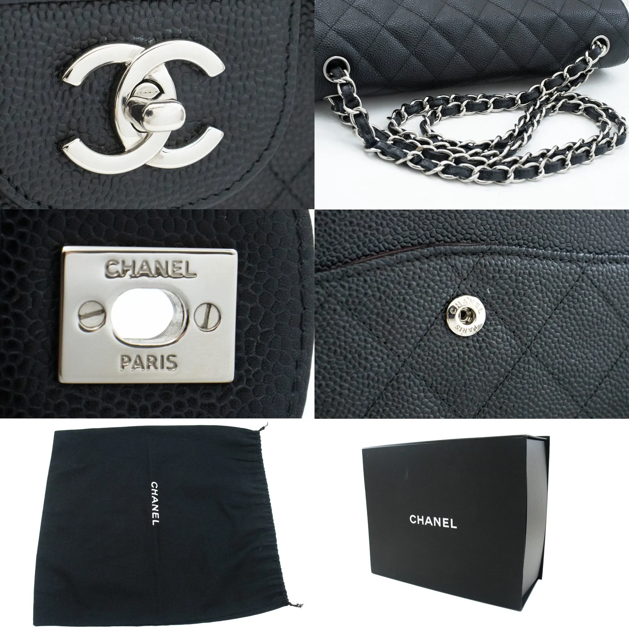 CHANEL 11" Large Grained Calfskin Double Flap Chain Shoulder Bag L18