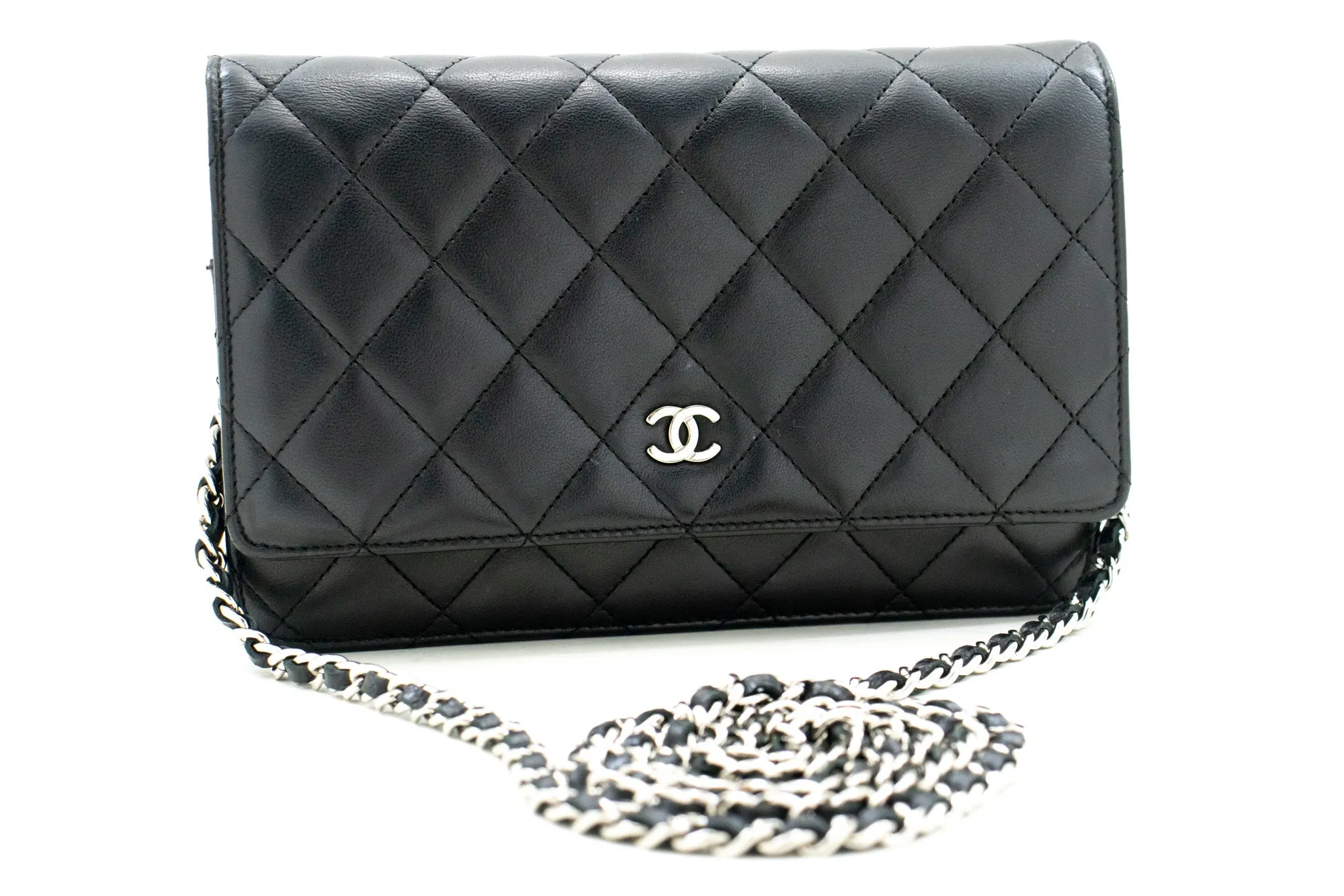 CHANEL Black Classic Wallet On Chain WOC Shoulder Bag Lambskin L75