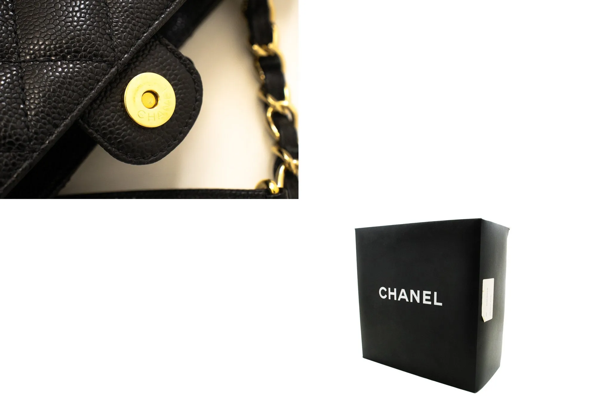 CHANEL Caviar PST Chain Shoulder Bag Shopping Tote Black Quilted n51