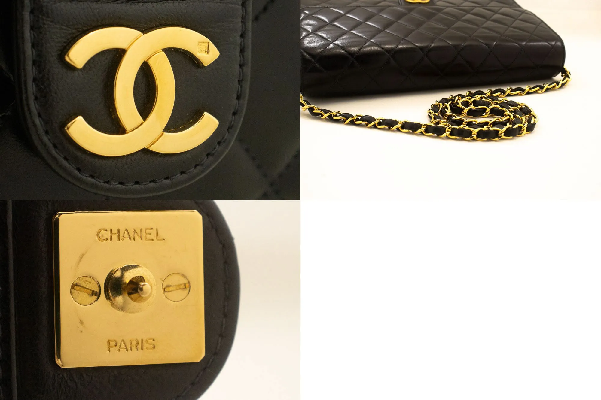 CHANEL Chain Shoulder Bag Clutch Black Quilted Flap Lambskin Purse p14