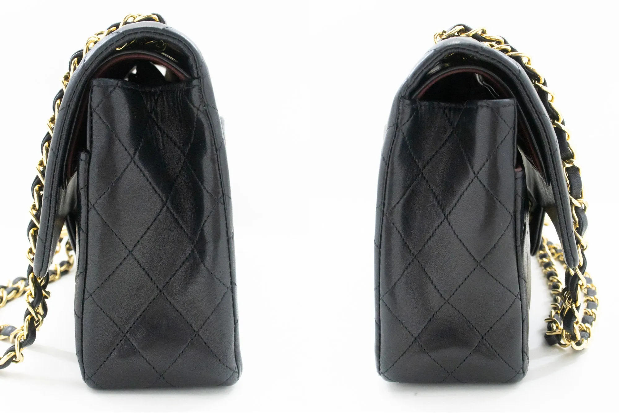 CHANEL Classic Double Flap 10" Chain Shoulder Bag Black Lambskin m59