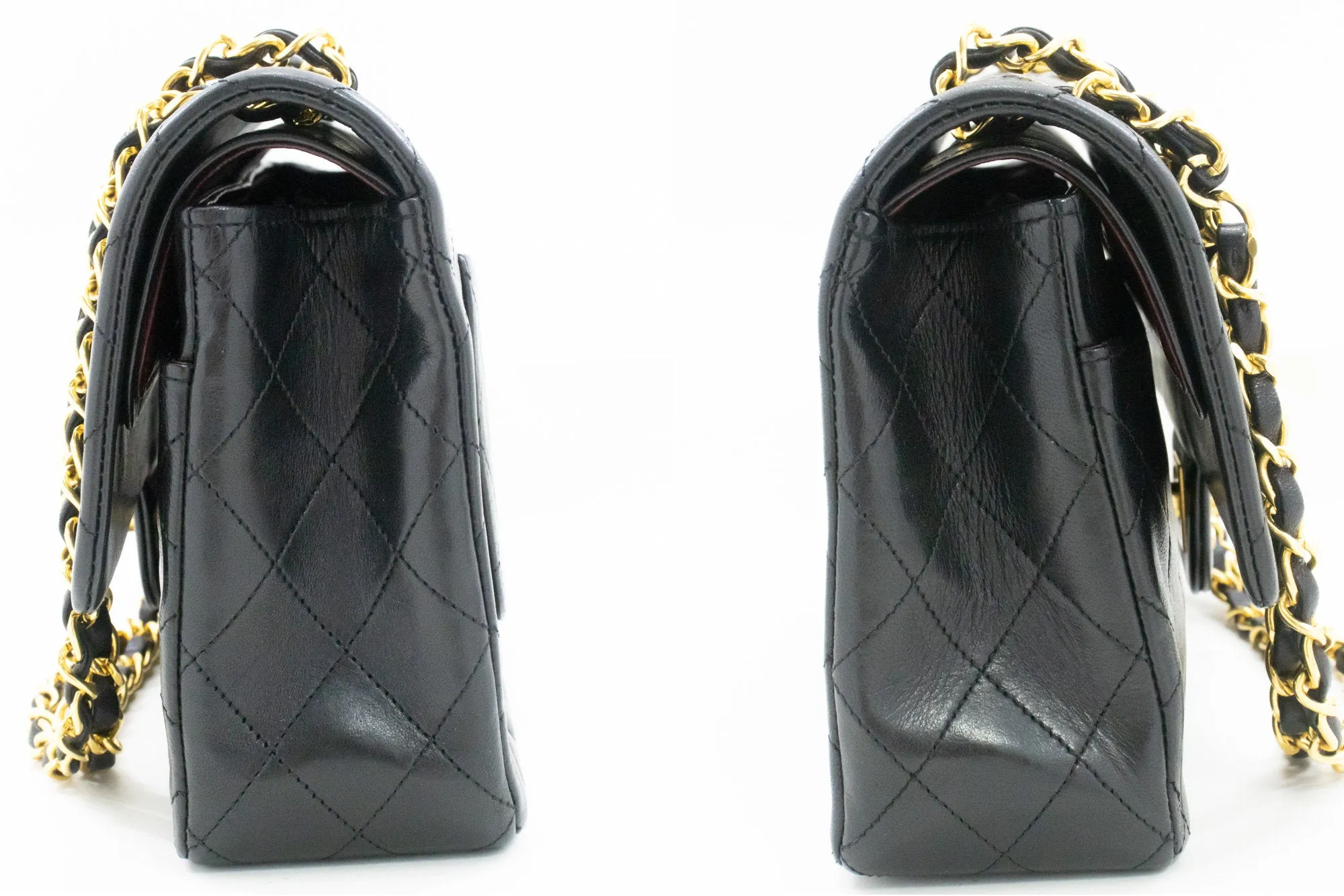 CHANEL Classic Double Flap 10" Chain Shoulder Bag Black Lambskin m98