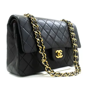 CHANEL Classic Double Flap 10" Chain Shoulder Bag Black Lambskin n90