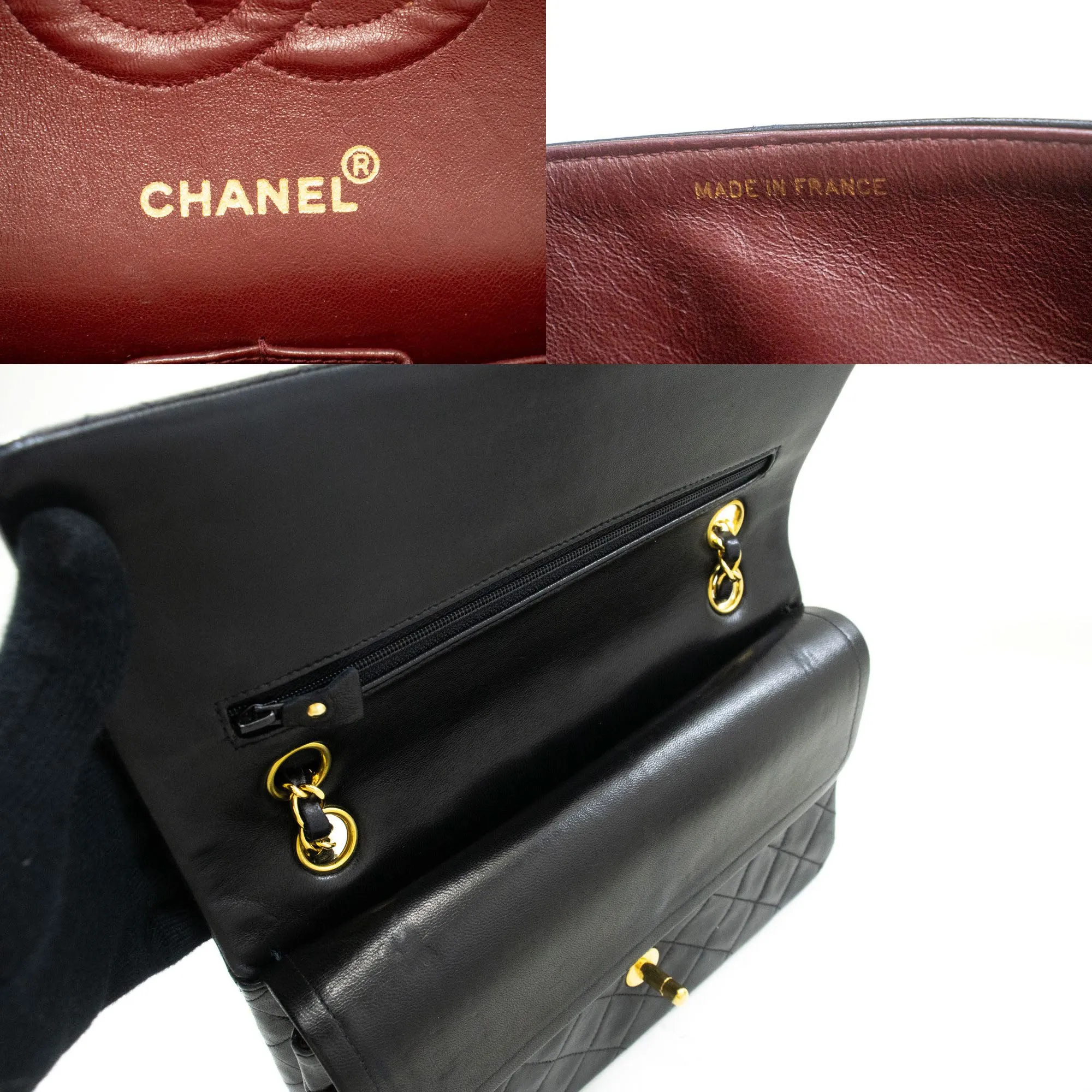 CHANEL Classic Double Flap 10" Chain Shoulder Bag Black Lambskin p04