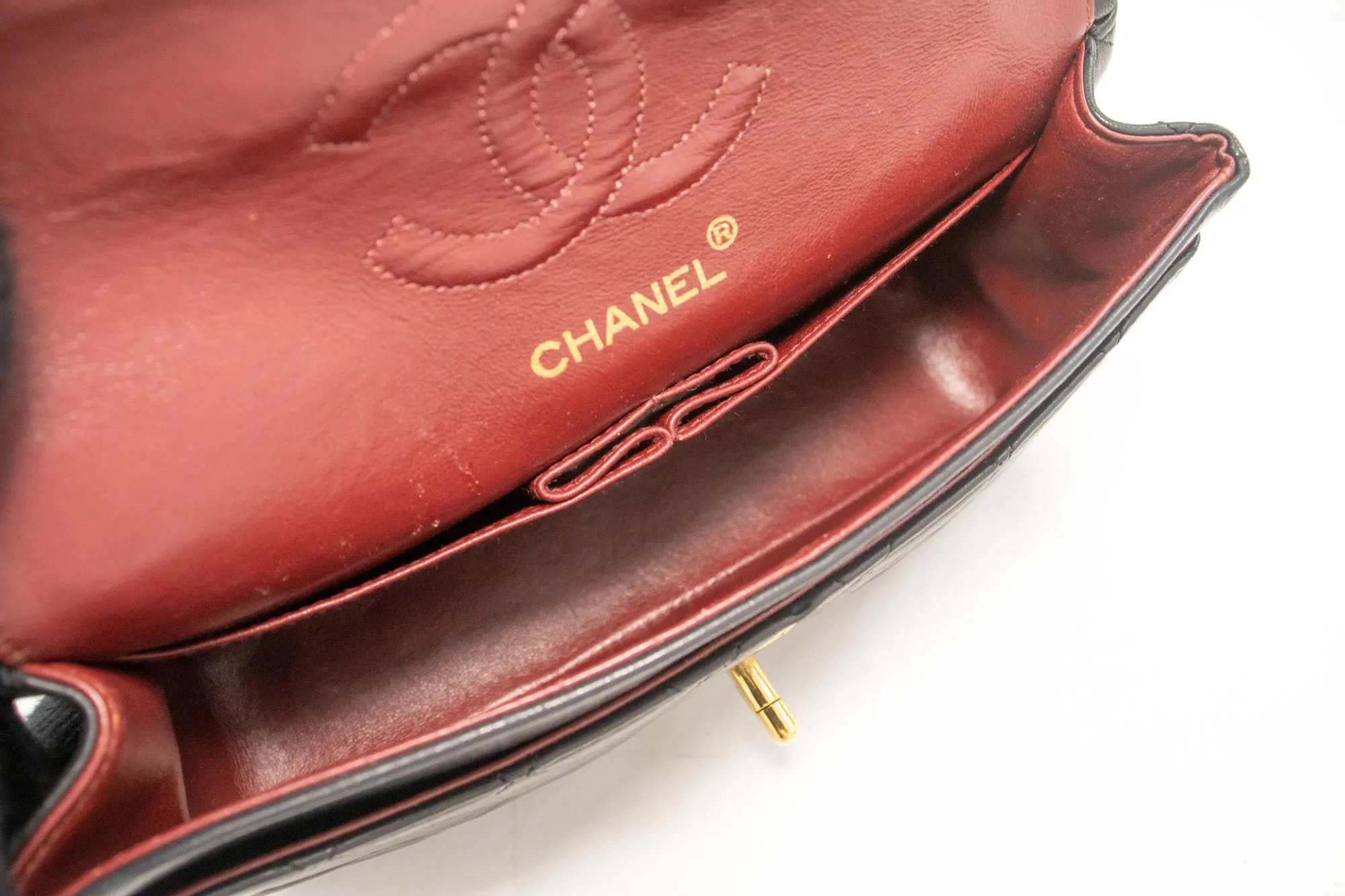 CHANEL Classic Double Flap 9" Chain Shoulder Bag Black Lambskin L39