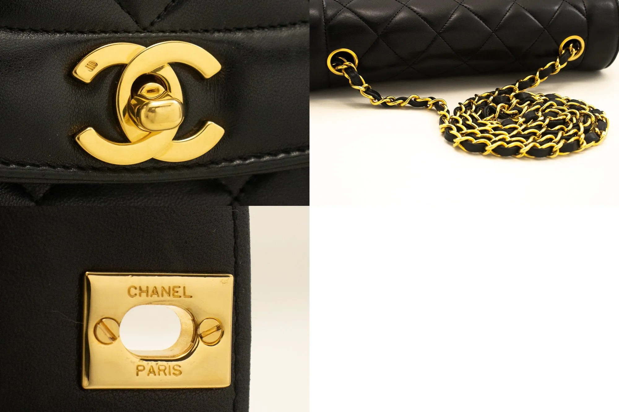 CHANEL Diana Flap Chain Shoulder Bag Black Quilted Lambskin Purse m39