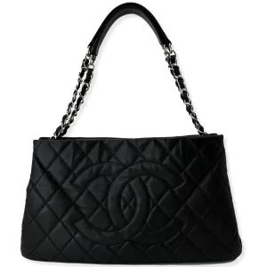 CHANEL Expandable Zip Around Caviar Quilted Tote Shoulder Bag Black