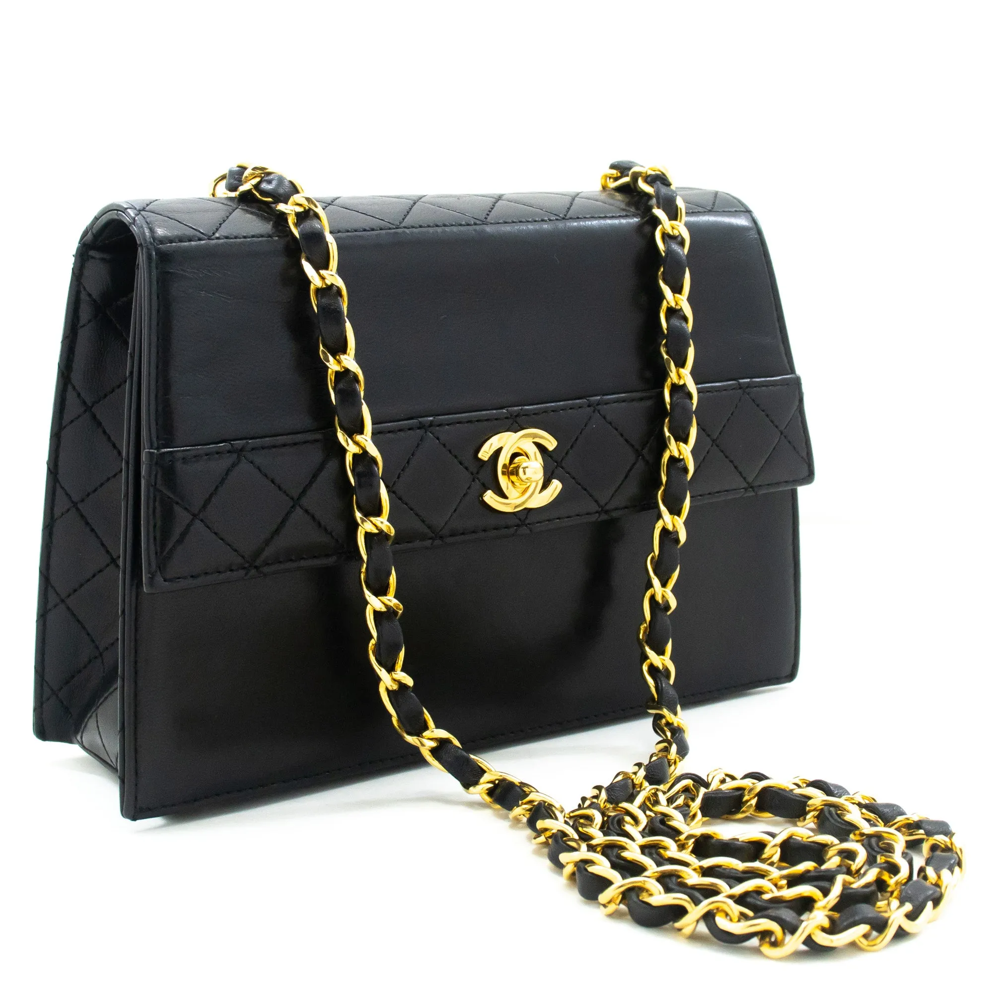CHANEL Small Chain Shoulder Bag Black Quilted Single Flap Lambskin L93