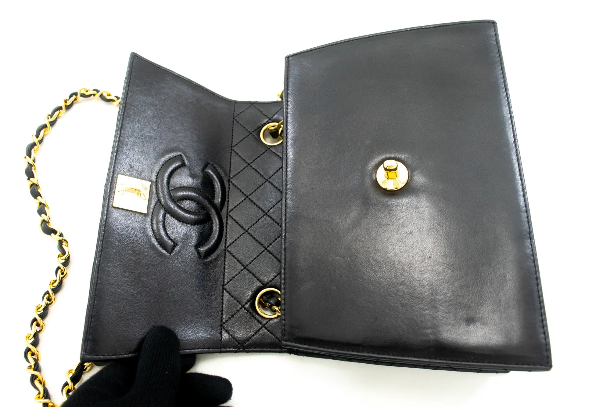 CHANEL Small Chain Shoulder Bag Black Quilted Single Flap Lambskin L93