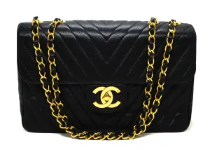 Chanel Vintage Black Caviar Chevron Maxi XL Jumbo