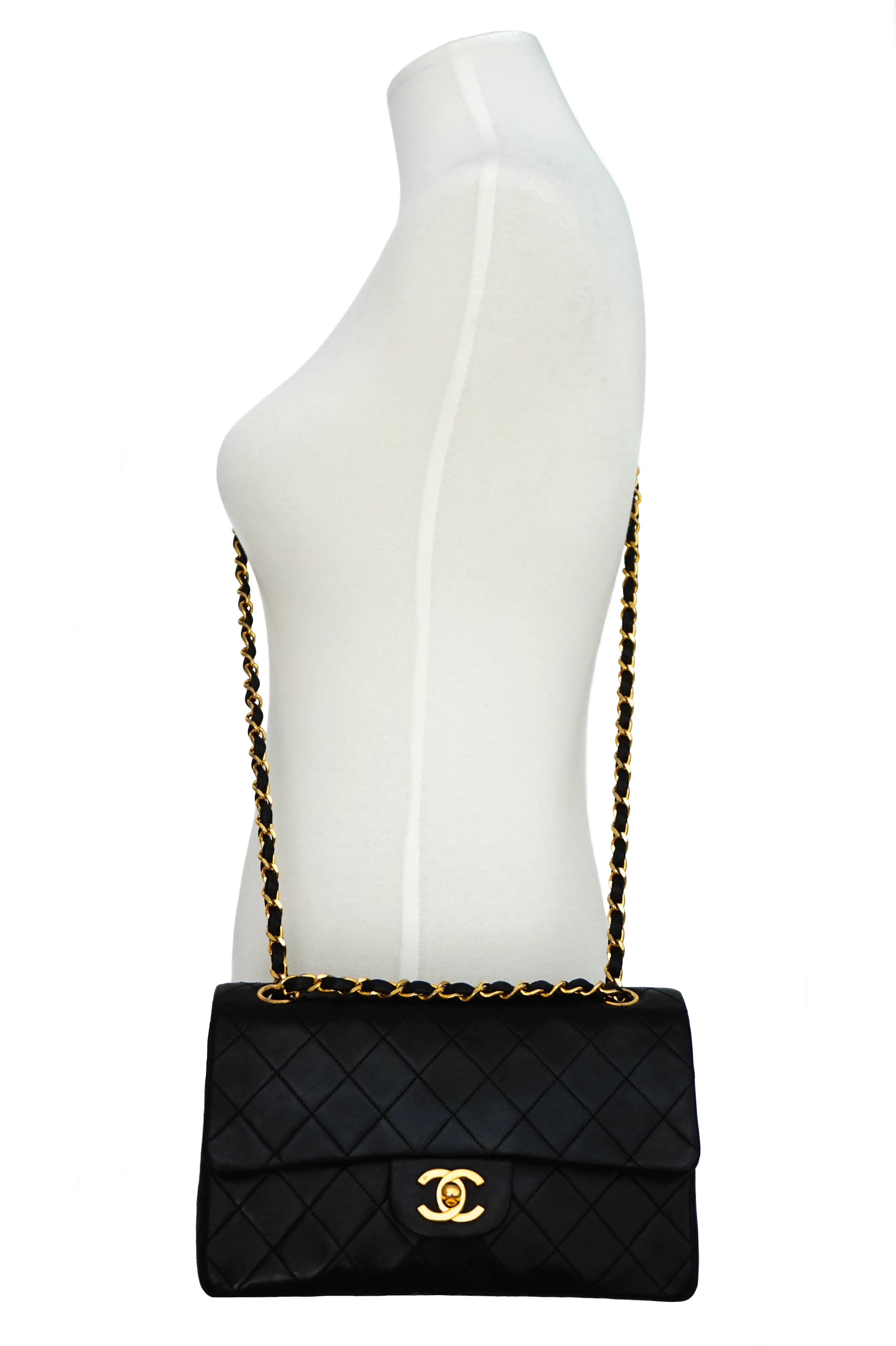 Chanel Vintage Black Lambskin Small Classic 2.55 9” Flap Bag