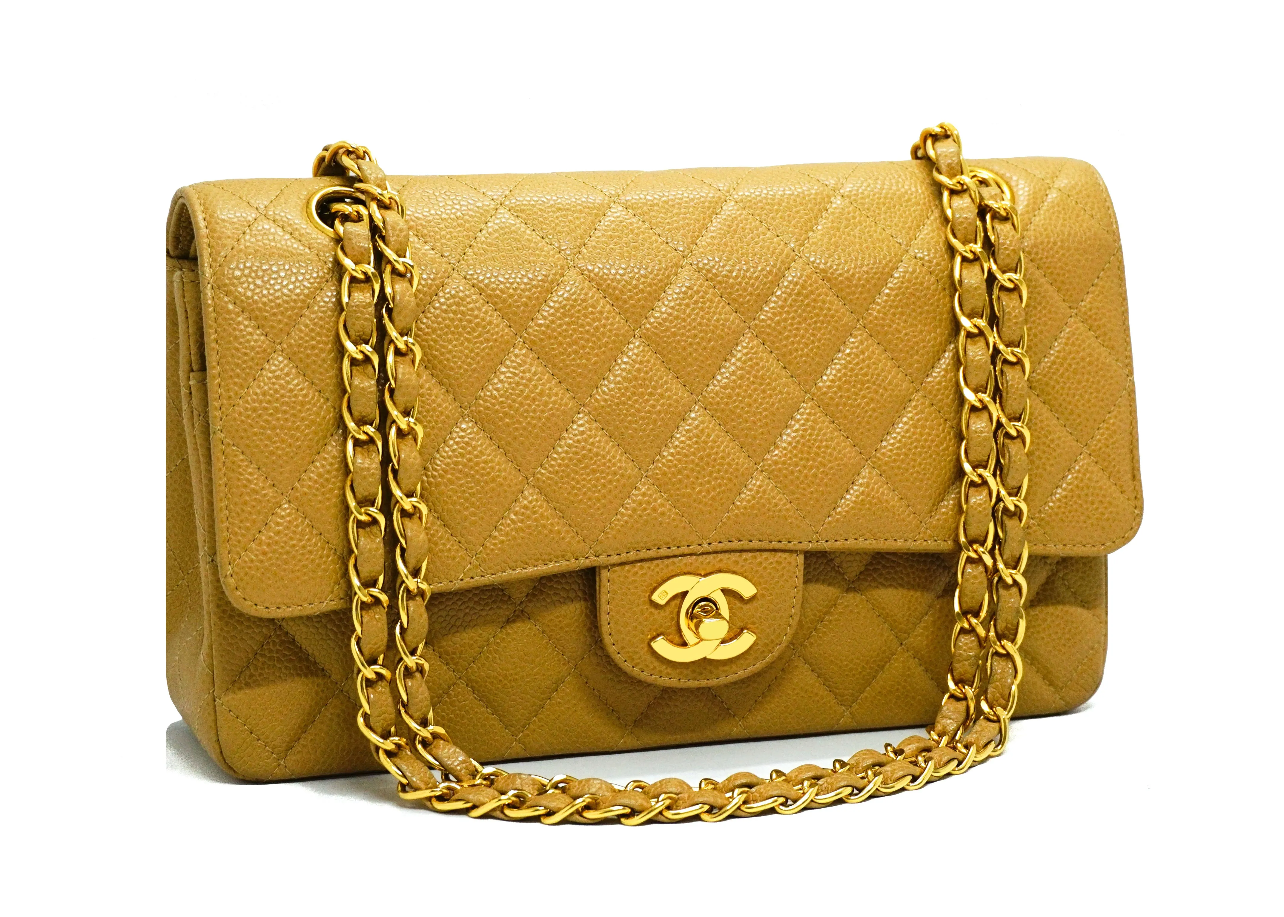 Chanel Vintage Rare Tan Caviar Medium Classic Double Flap Bag