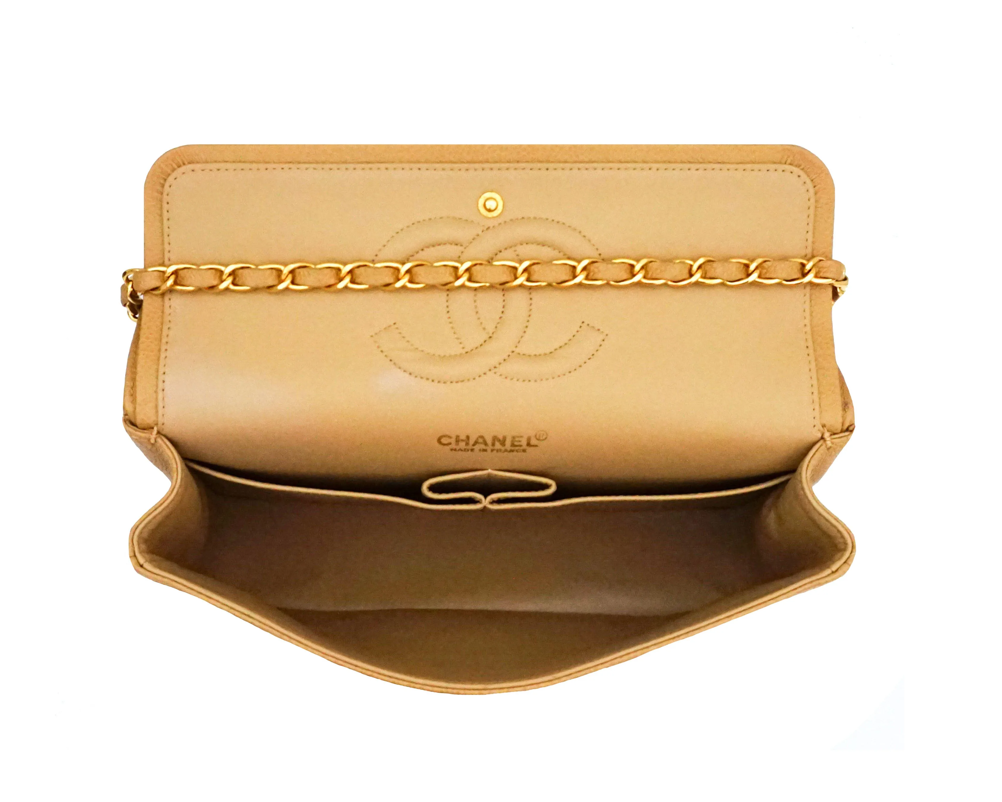 Chanel Vintage Rare Tan Caviar Medium Classic Double Flap Bag