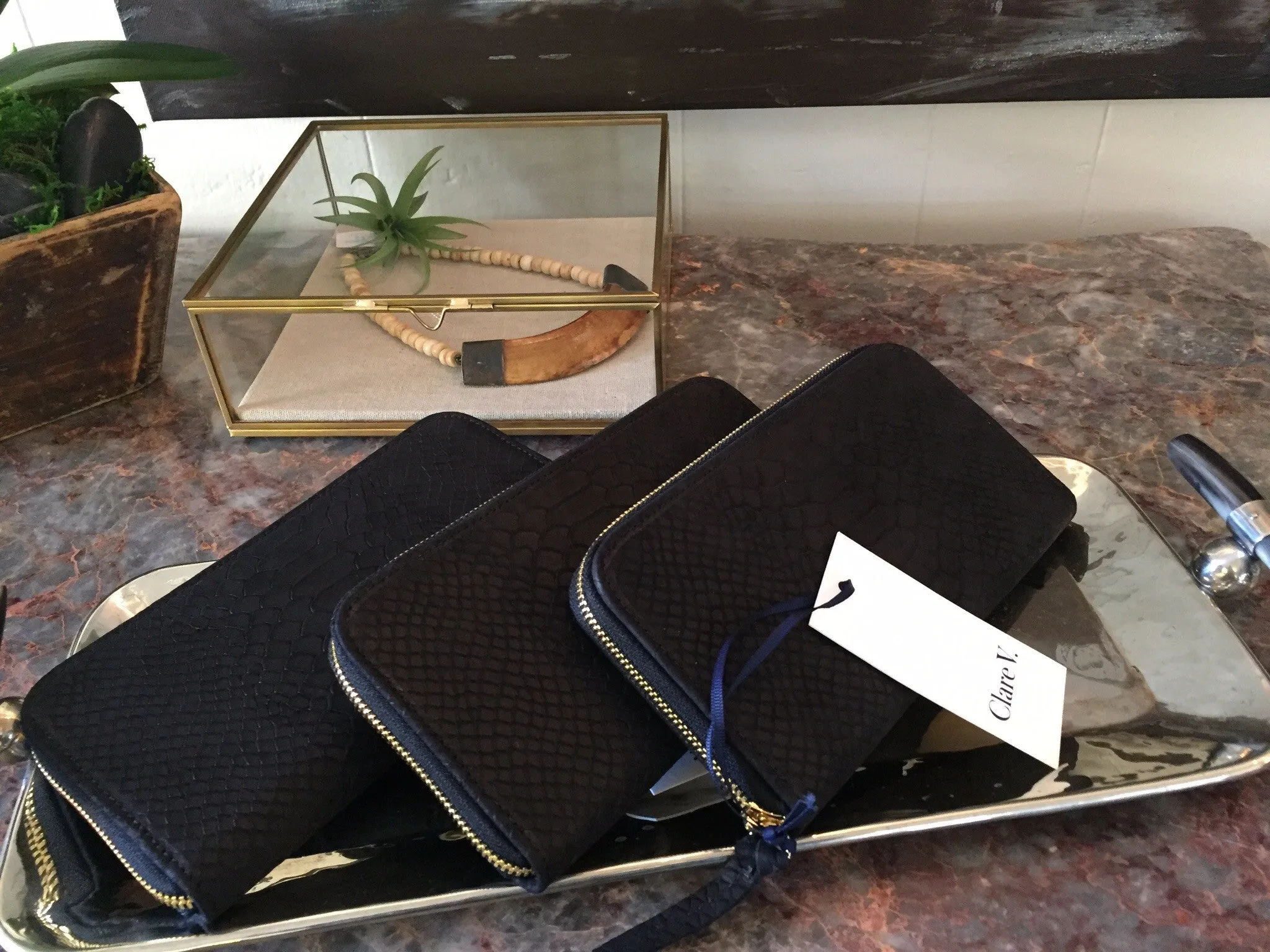 Clare V. Zip Wallet Black Snake