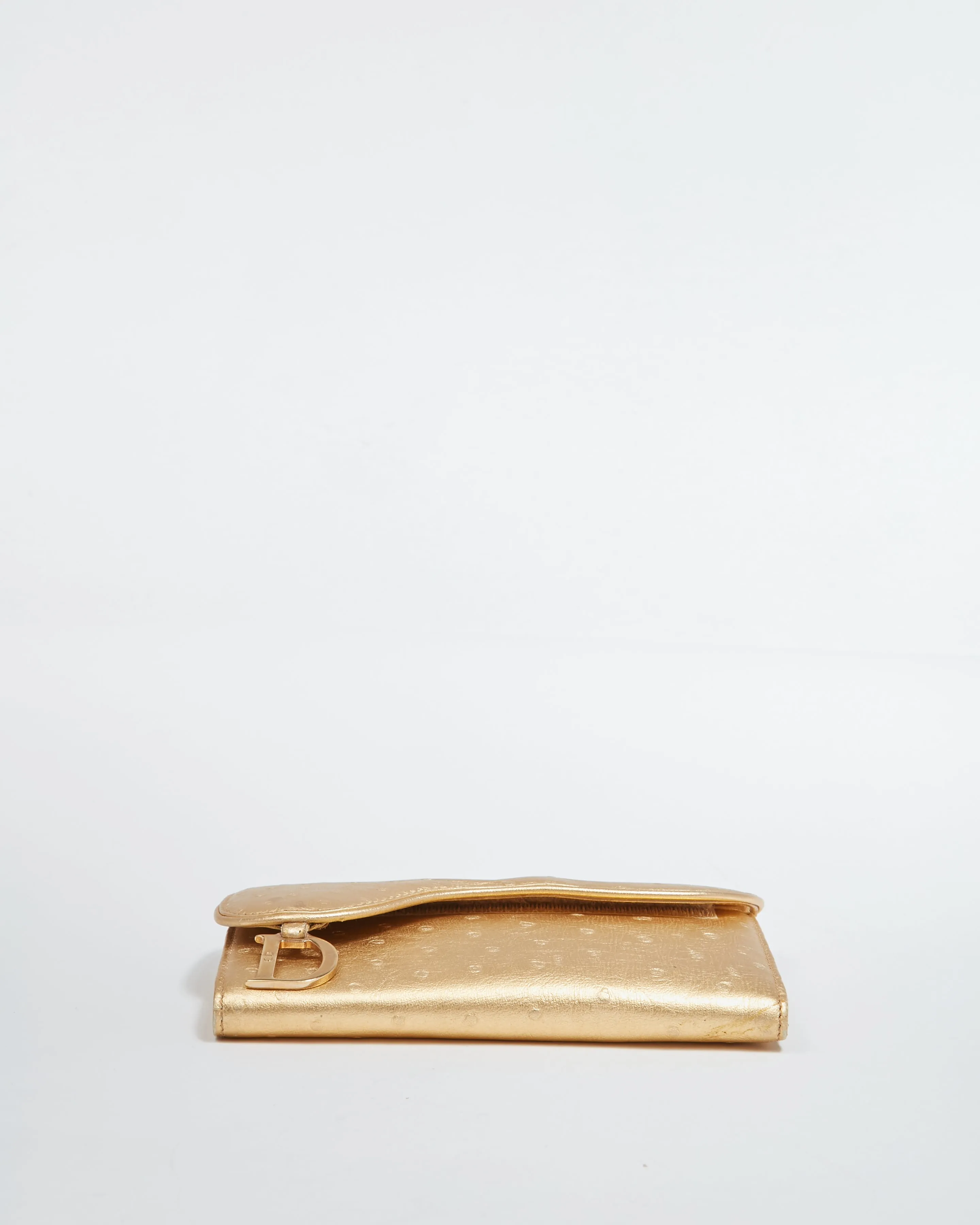 Dior Gold Embossed Leather Saddle Wallet