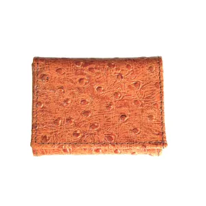 Embossed Ostrich Print Tri-Fold Wallet- Tan