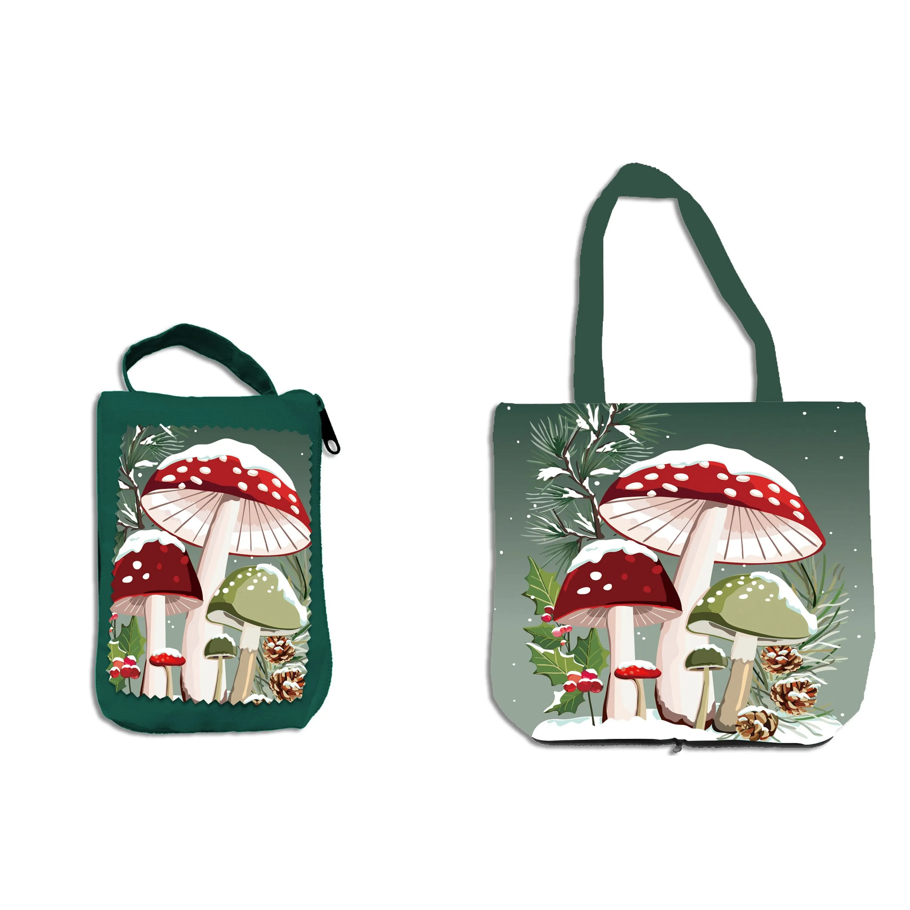 Evergreen Gifts,Woodland Winter Mushrooms Compact Tote Bag,15x0.1x14 Inches