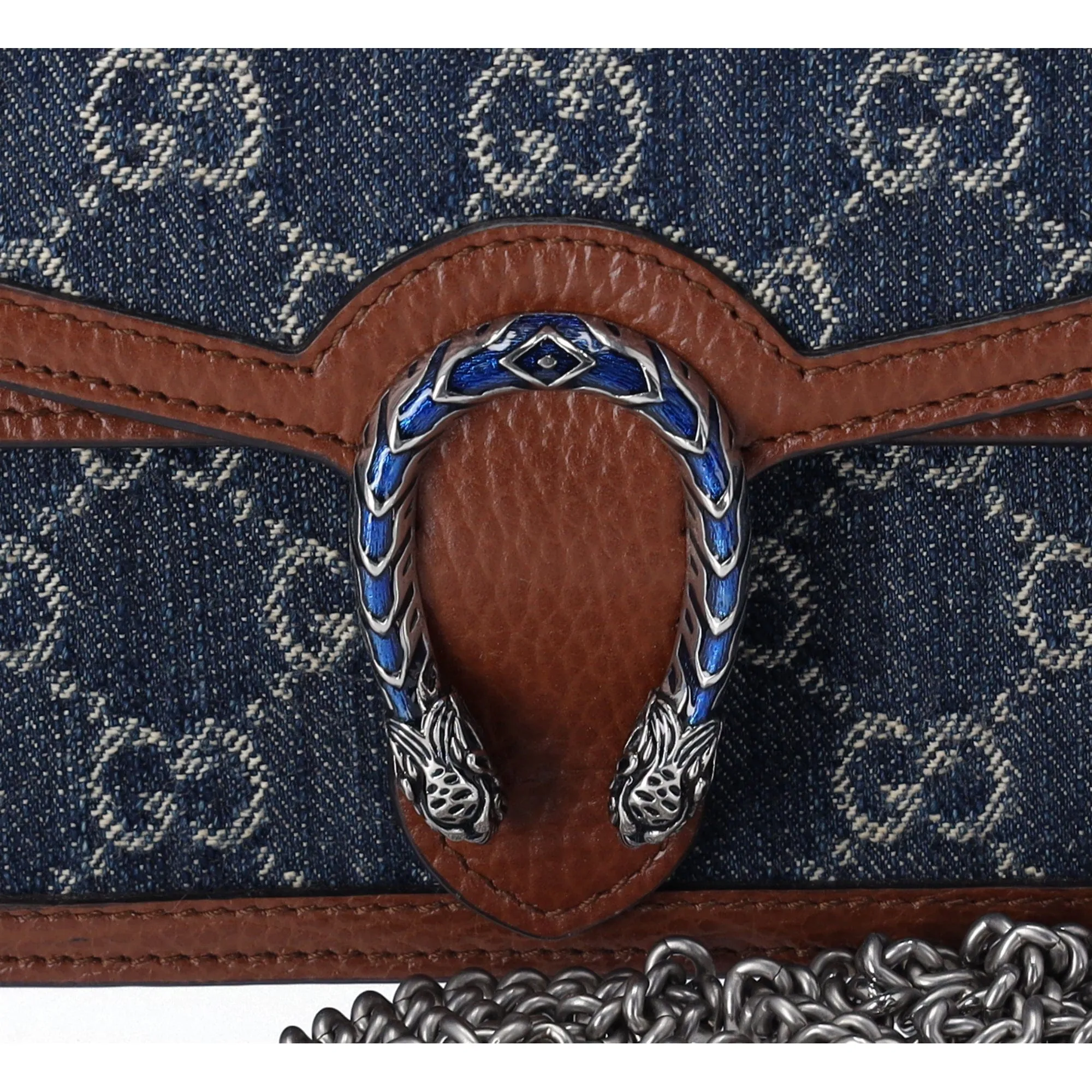 GUCCI Dionysus GG Super Mini Shoulder Bag 476432 Dark Brown Denim Navy