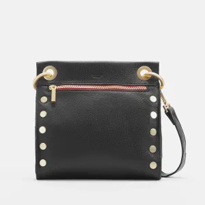 Hammitt Tony Medium Black Brushed Gold Red Zip Leather Crossbody