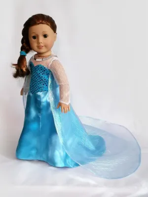 Handmade Princess Snow Queen Elsa (Frozen) dress for American Girl Doll