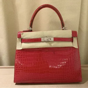 Hermès Kelly 25 Braise Crocodile Porosus Lisse Palladium Hardware PHW
