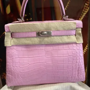 Hermès Kelly 25 Pink Bubblegum Alligator Mississippi Matte Palladium Hardware PHW