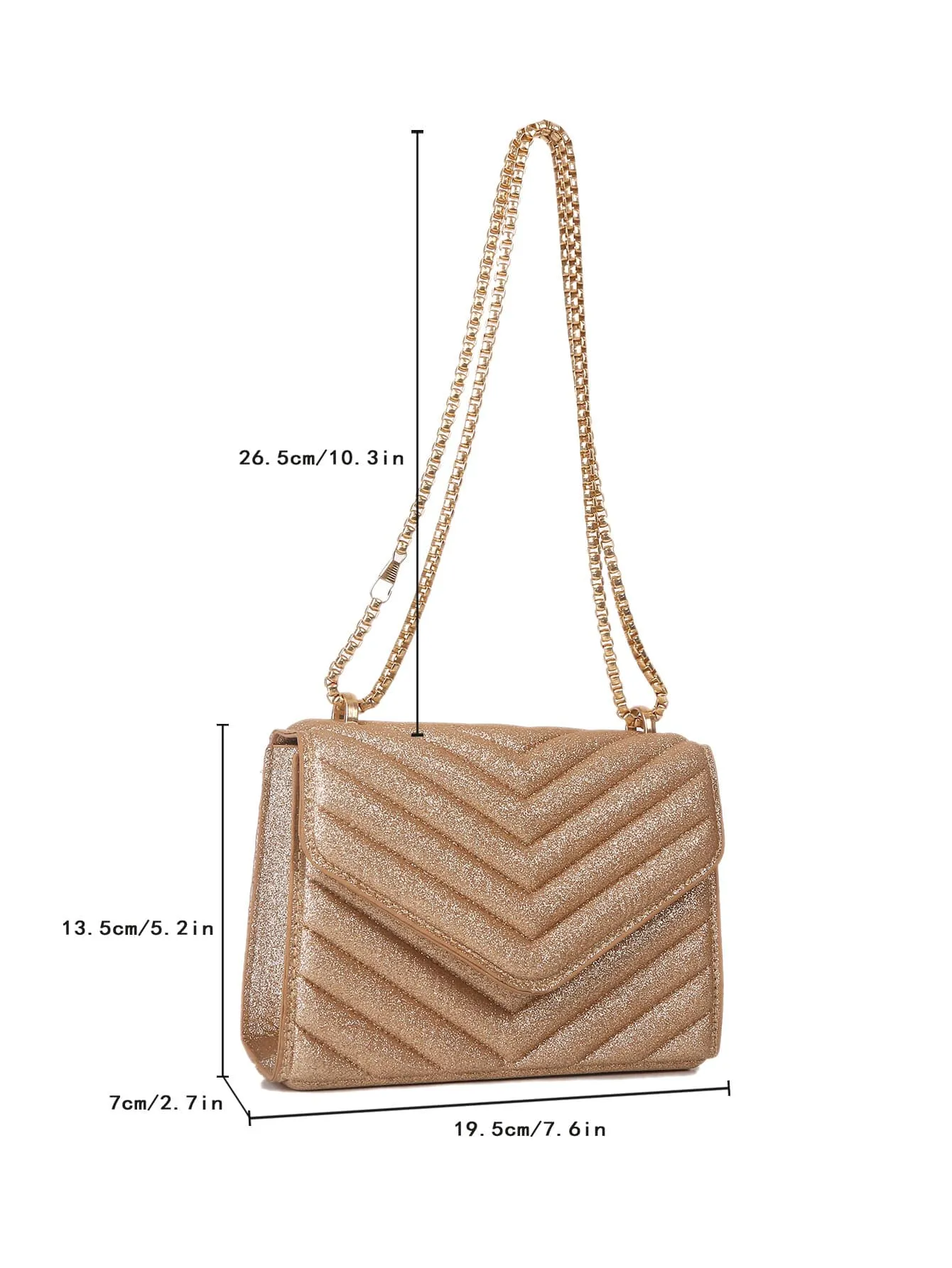 Mini Chevron Quilted Metallic Square Bag Chain