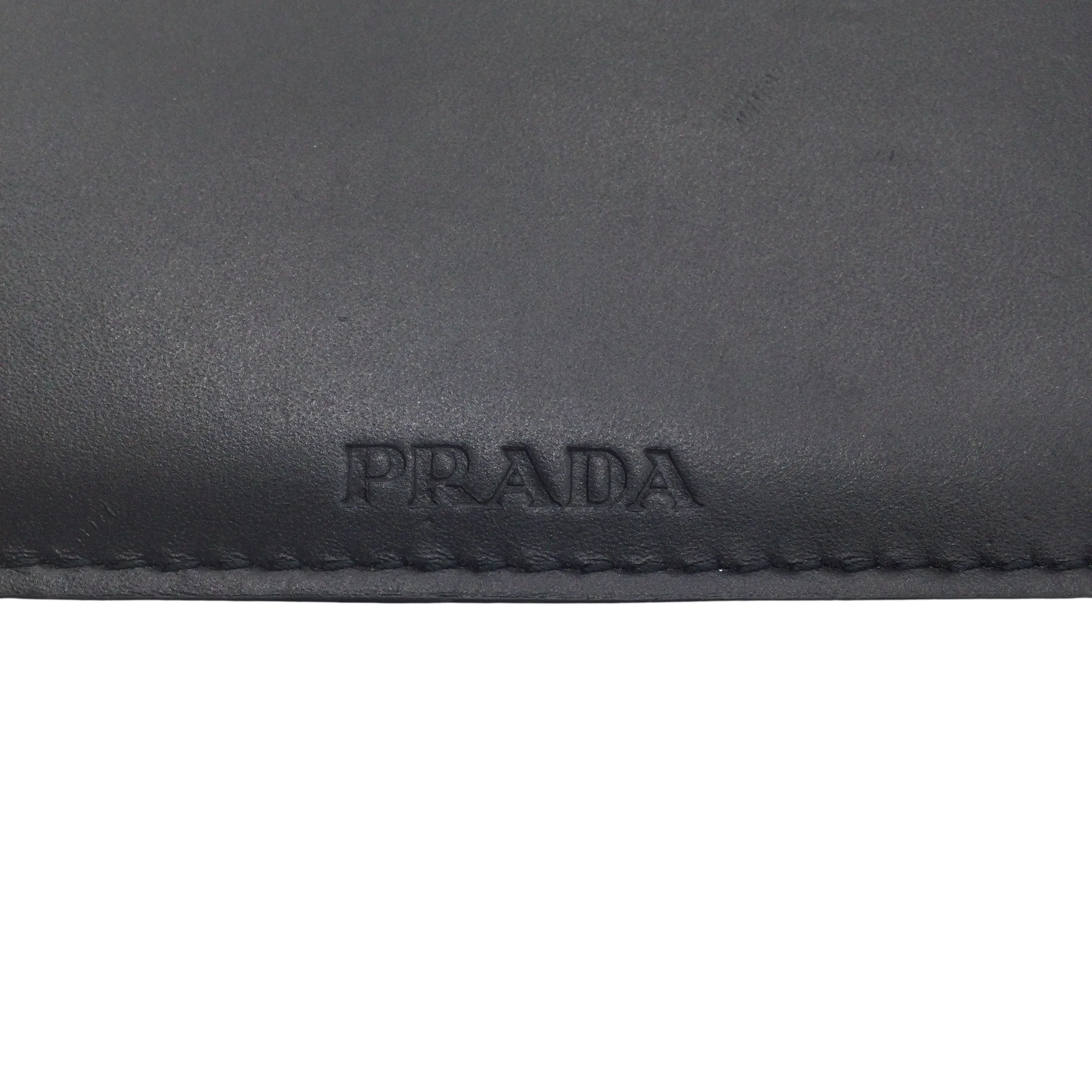 Prada Black Logo Embossed Leather Card Case Wallet