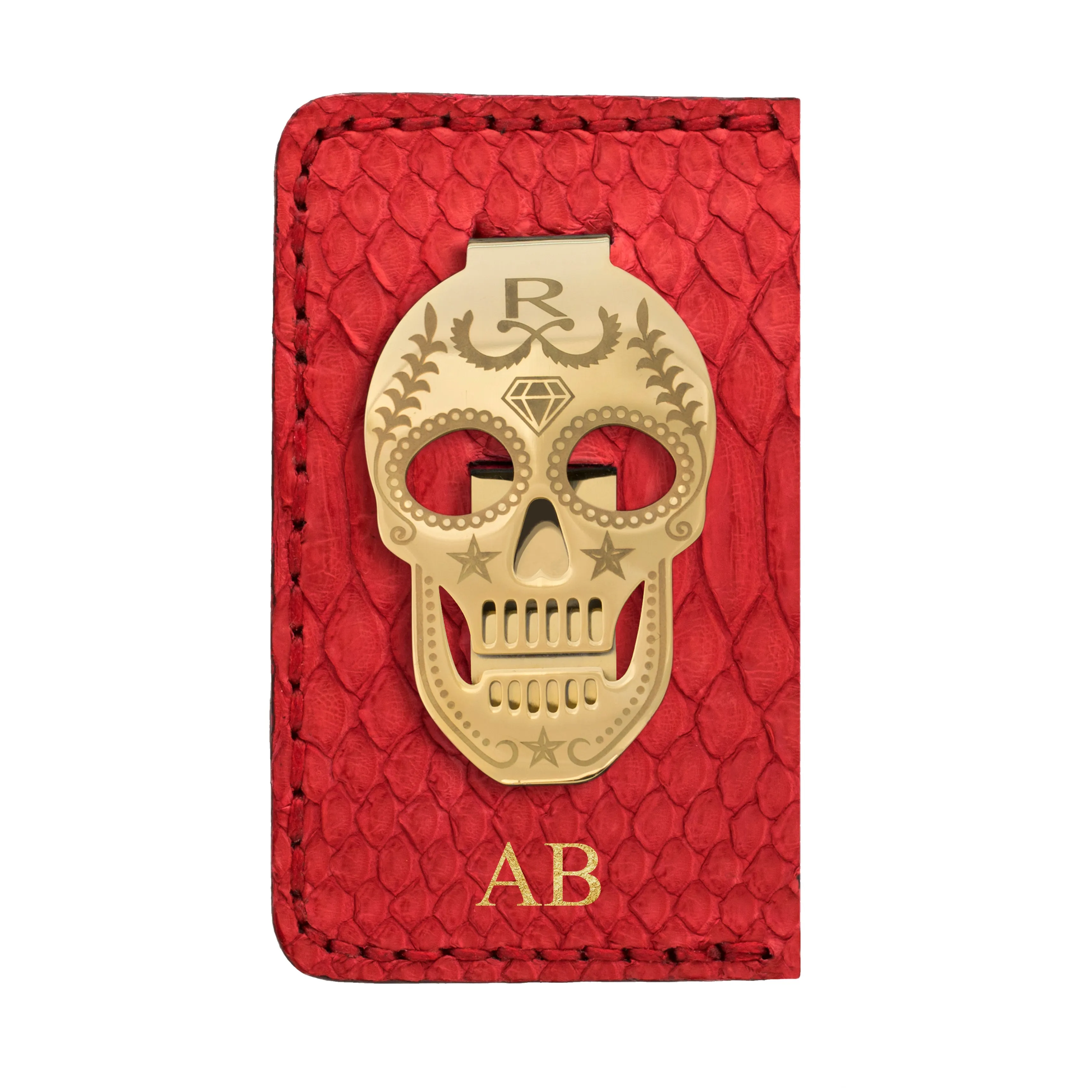 Rayal Red Snake Skin Card Holder with Money Clip
