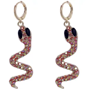 Red Iridescent Slither Snake Leverback Earrings