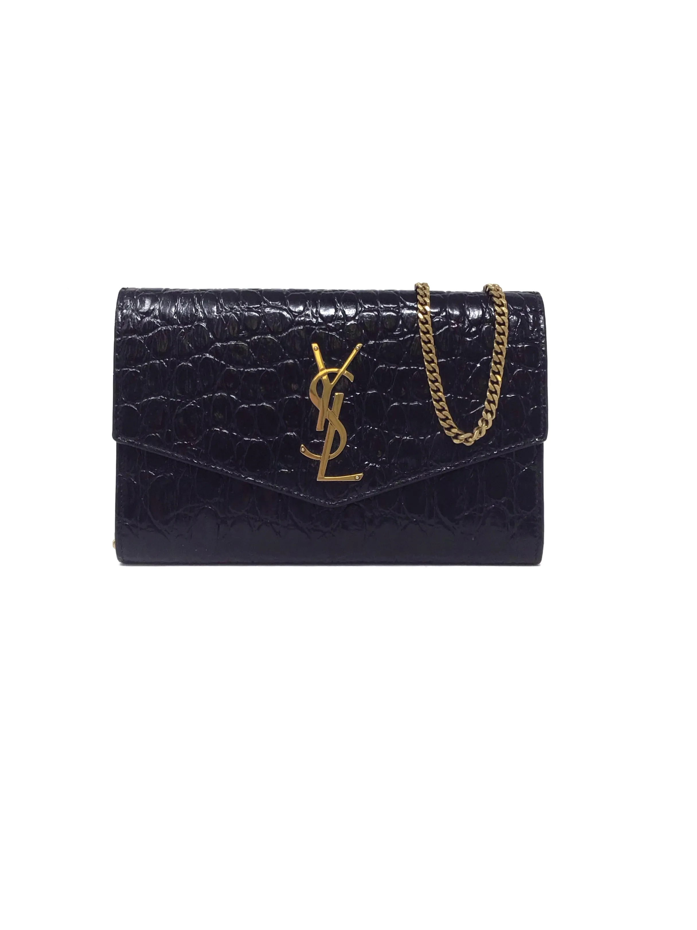 Saint Laurent WDB! 'Uptown' Turtle Embossed Envelope Wallet on Chain