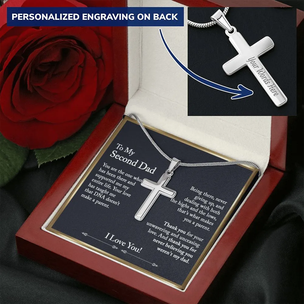 To My Second Dad Cross Pendant, Step Dad Gift, Bonus Dad Gift (Snake Chain)