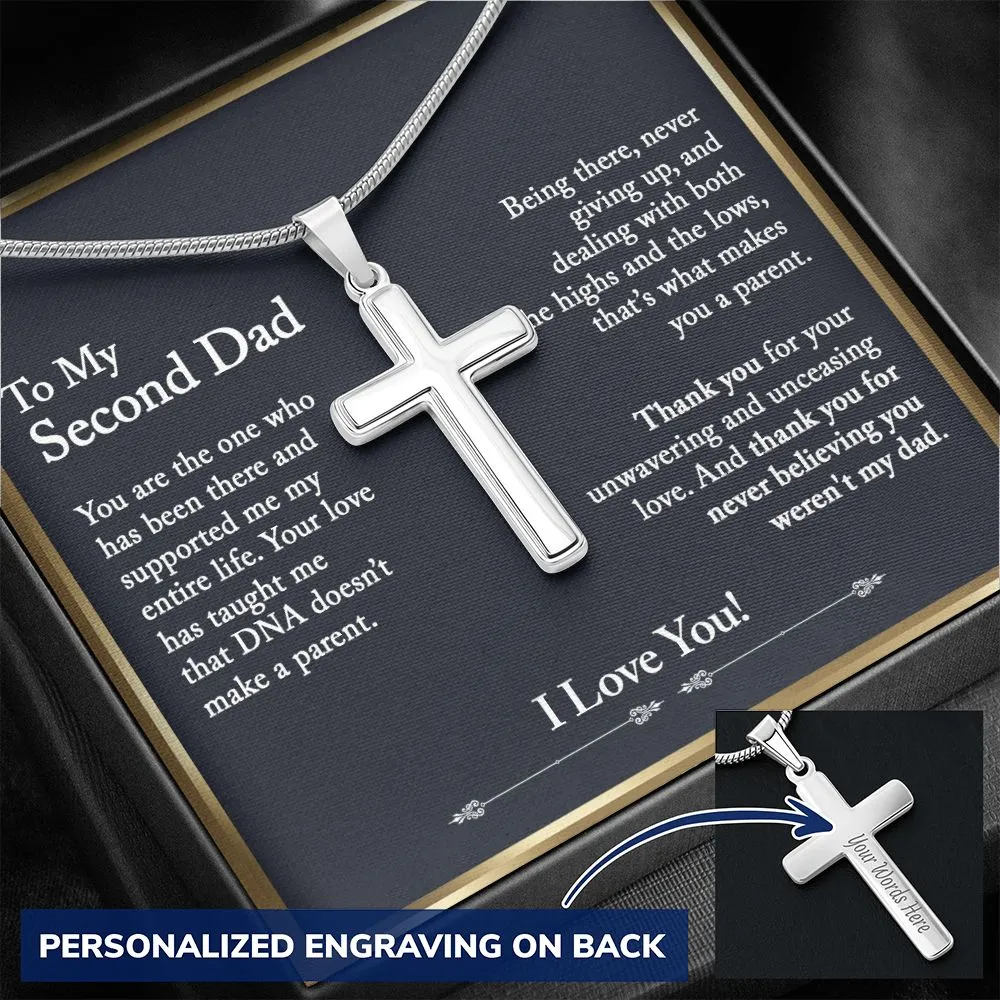 To My Second Dad Cross Pendant, Step Dad Gift, Bonus Dad Gift (Snake Chain)