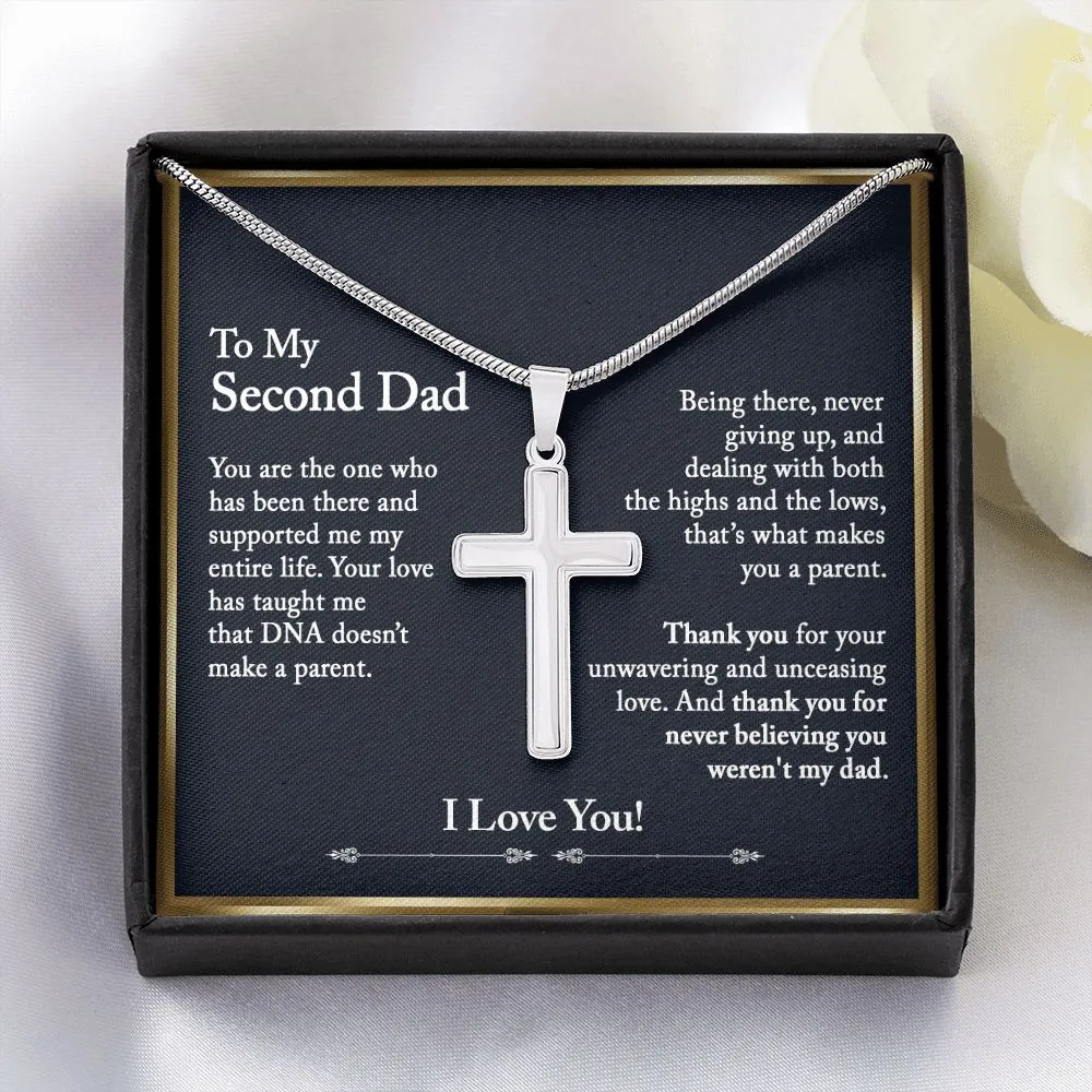 To My Second Dad Cross Pendant, Step Dad Gift, Bonus Dad Gift (Snake Chain)