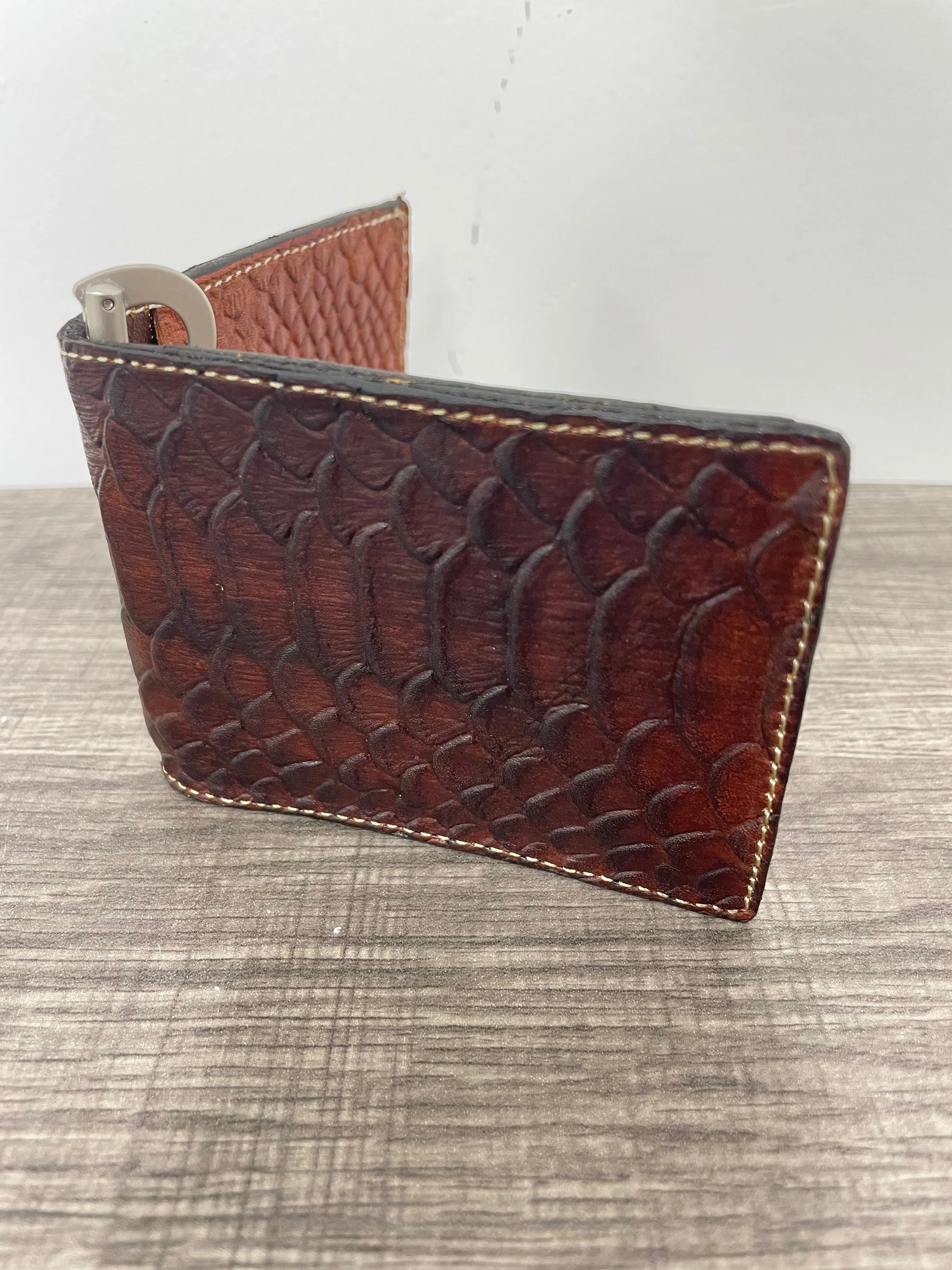 Wallet money clip Handmade genuine rawhide leather Python embossed genuine cowhide leather