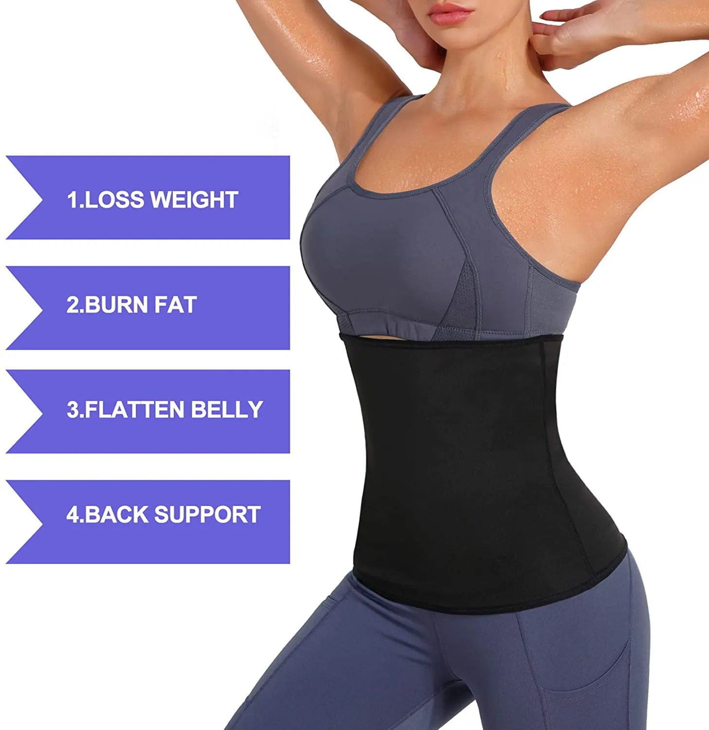 Women Sauna Sweat Waist Trimmer for Weight loss Stomach Wrap for Sport Workout Exercise
